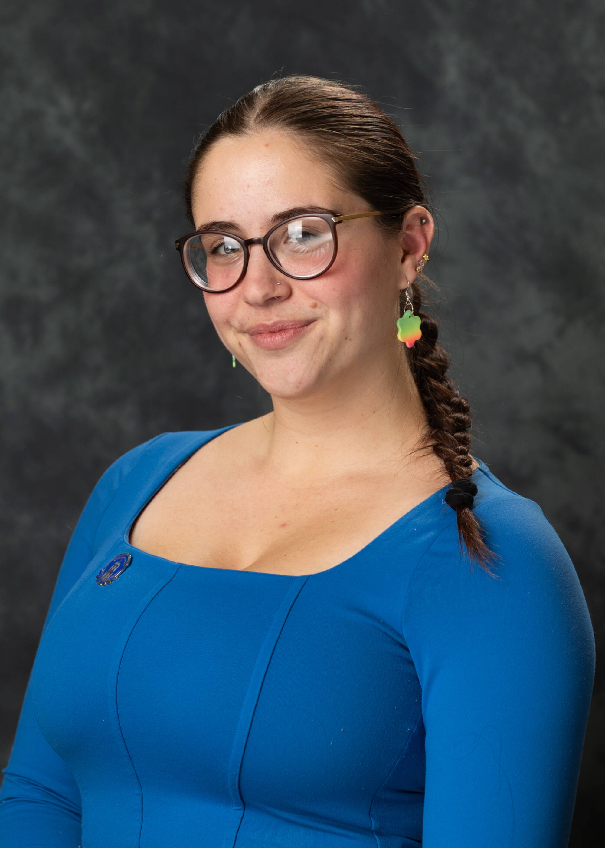 Annah Stang in a blue top